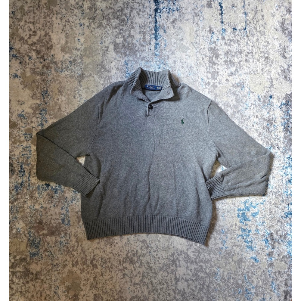 Polo Ralph Lauren Men's XXL Grey 1/4 Button 100% Cotton Long Sleeve‎ Sweater